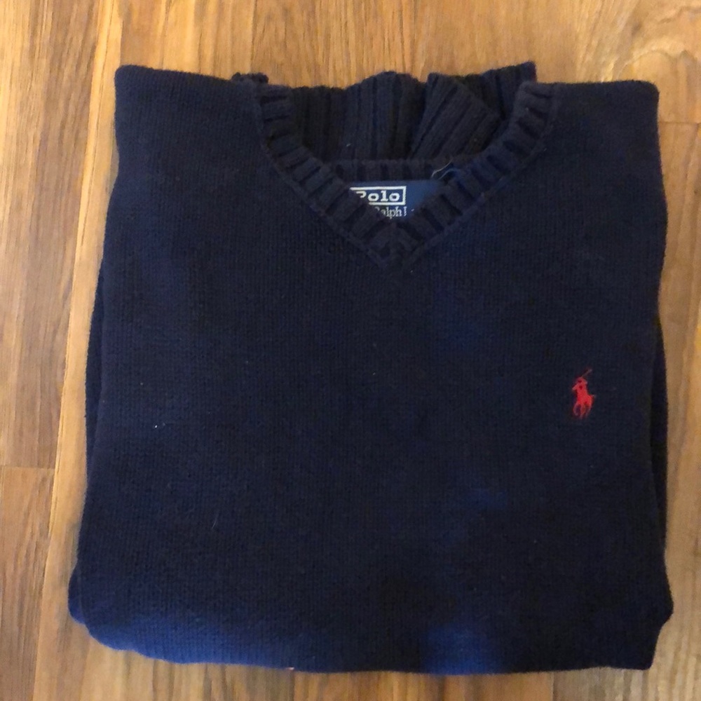 POLO SWEATER VEST, XL, BLUE/RED HORSE, EXCELLENT CONDITION.